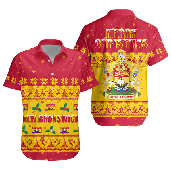 New Brunswick Short Sleeve Shirt Christmas Knit Style Snowflake Reindeer
