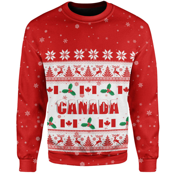 Canada Sweatshirt Christmas Knit Style Snowflake Reindeer