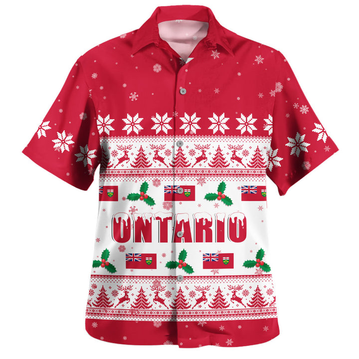 Ontario Bowling Shirt Christmas Knit Style Snowflake Reindeer