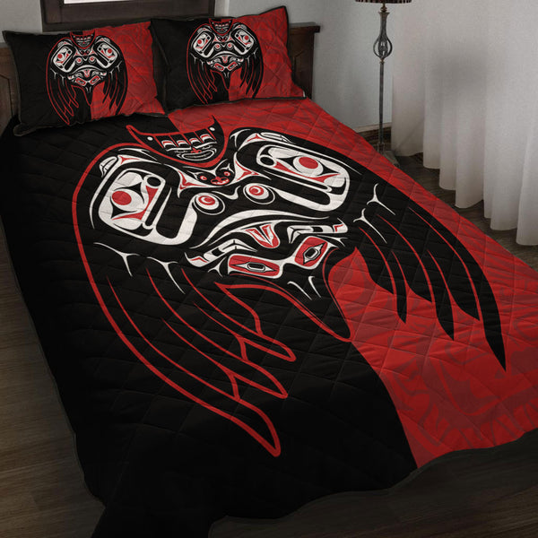 Canada Quilt Bed Set Red And Black Haida Raven Guardian