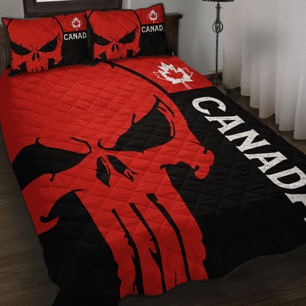 Canada Quilt Bed Set Custom Crimson Skull Canada