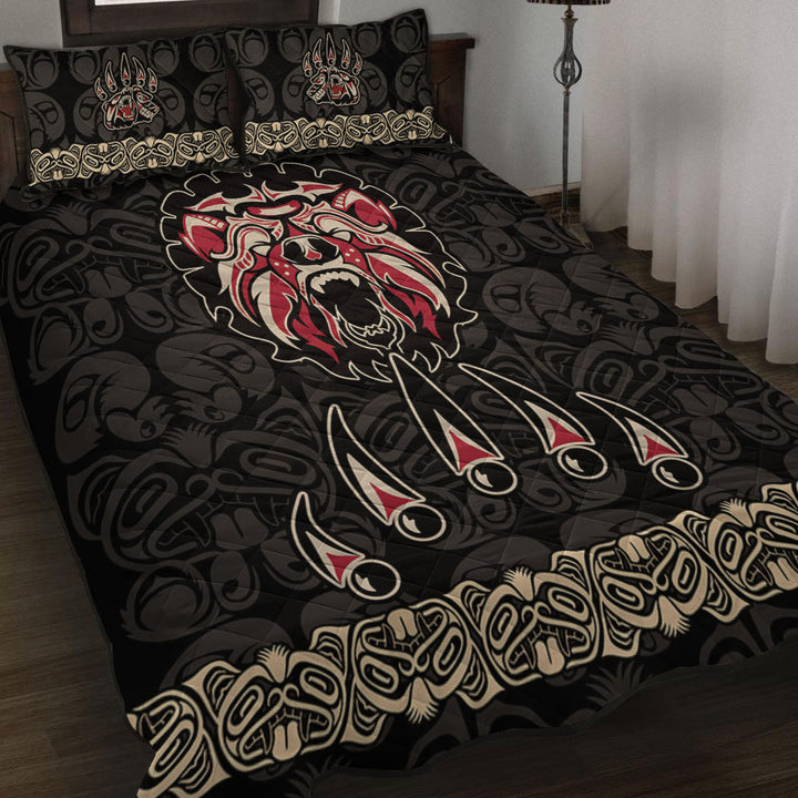Canada Quilt Bed Set Haida Tribal Roaring Bear Pattern