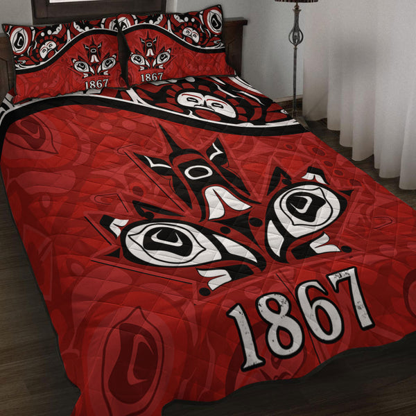 Canada Quilt Bed Set Haida Indigenous Power 1867