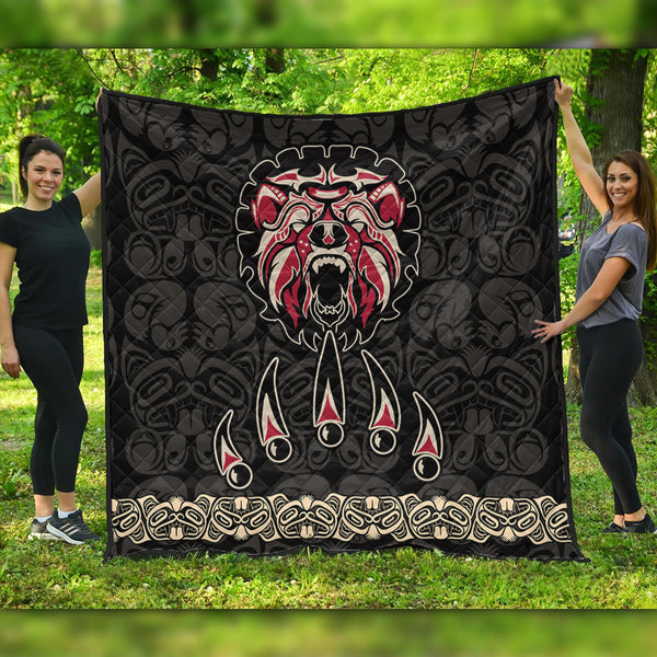 Canada Premium Quilt Haida Tribal Roaring Bear Pattern