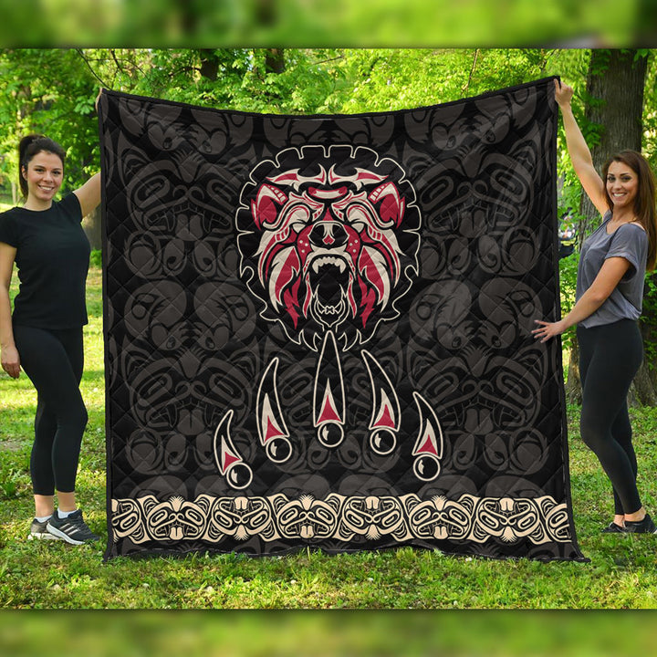 Canada Premium Quilt Haida Tribal Roaring Bear Pattern