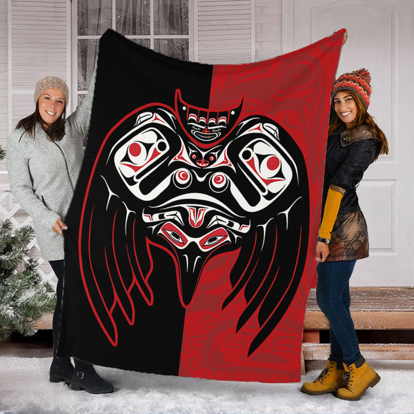 Canada Premium Blanket Red And Black Haida Raven Guardian