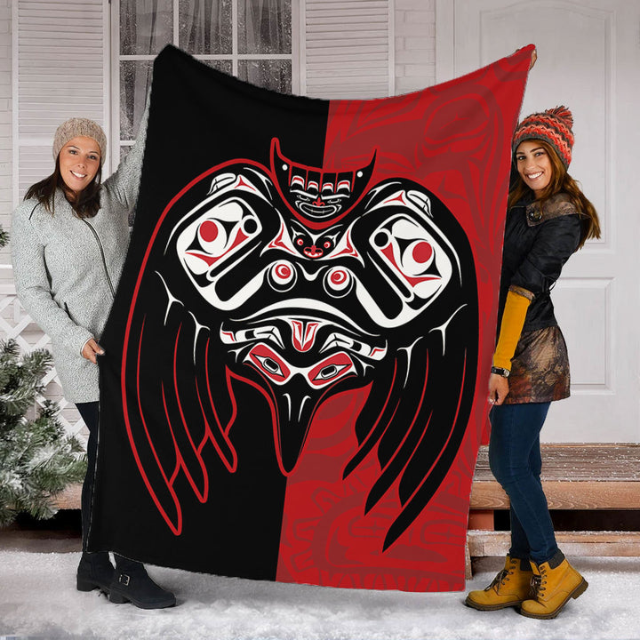 Canada Premium Blanket Red And Black Haida Raven Guardian