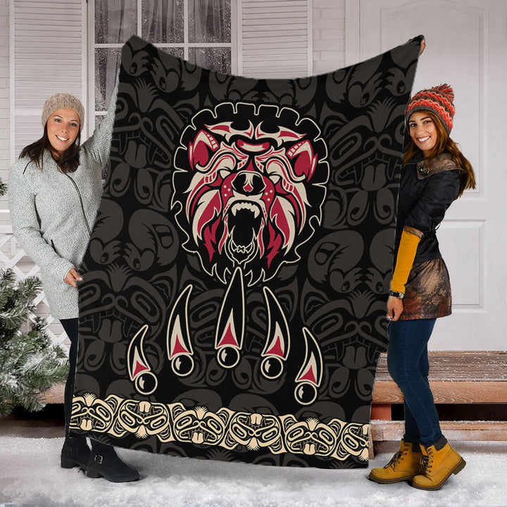 Canada Premium Blanket Haida Tribal Roaring Bear Pattern