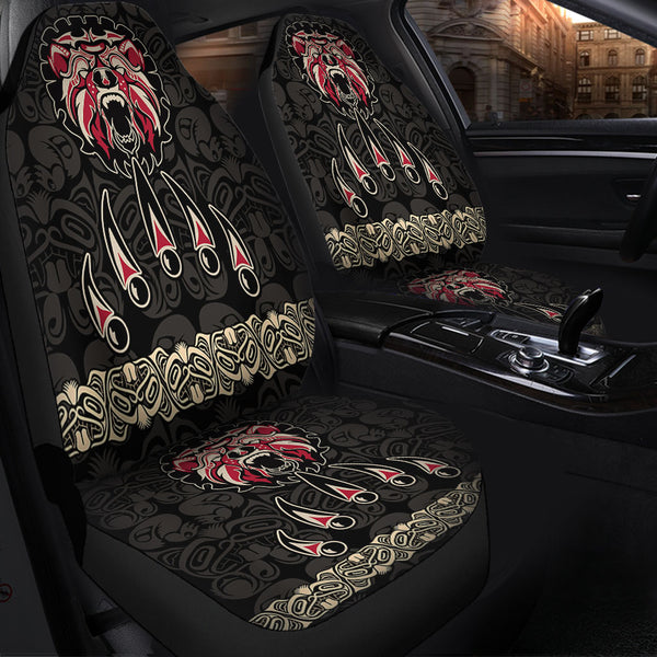 Canada Car Seat Covers Haida Tribal Roaring Bear Pattern
