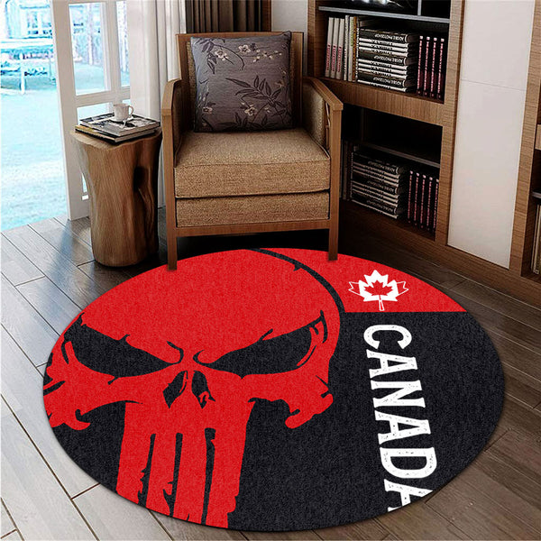 Canada Round Rug Custom Crimson Skull Canada