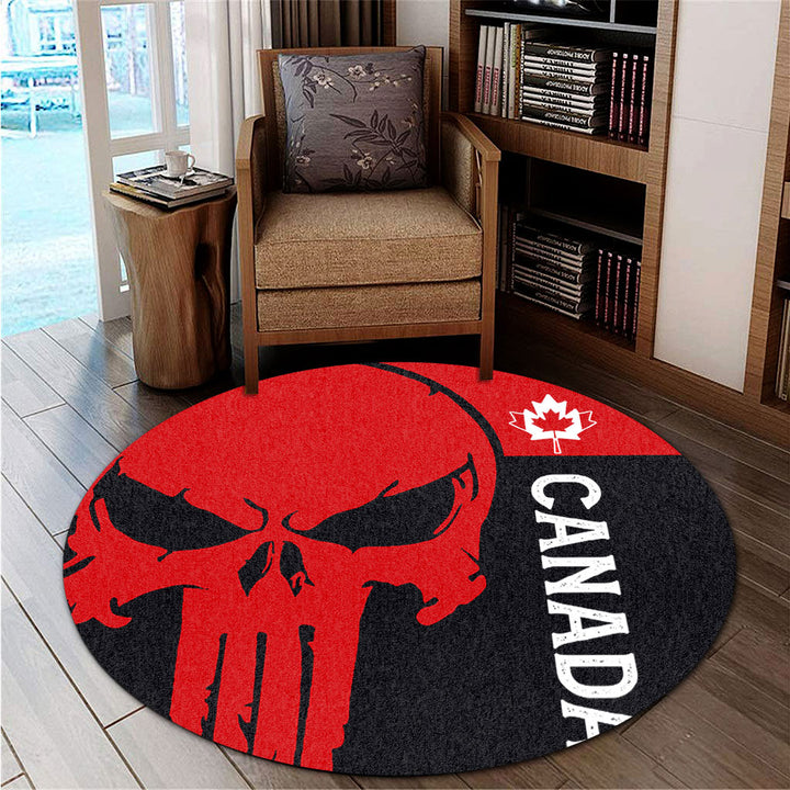Canada Round Rug Custom Crimson Skull Canada