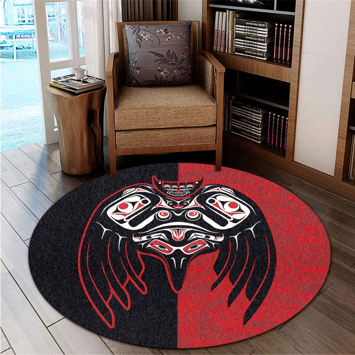 Canada Round Rug Red And Black Haida Raven Guardian