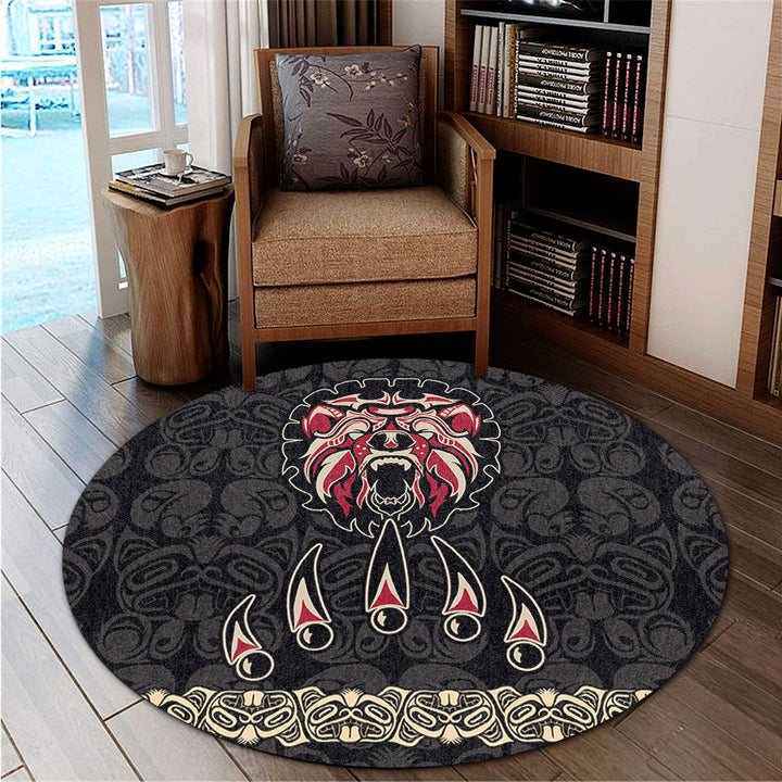 Canada Round Rug Haida Tribal Roaring Bear Pattern