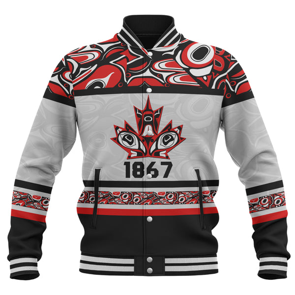 Canada Baseball Jacket Haida Indigenous Maple Legacy 1867