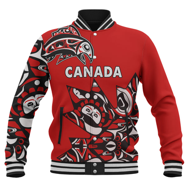Canada Baseball Jacket Canada Maple Leafs Haida Spirit Pattern