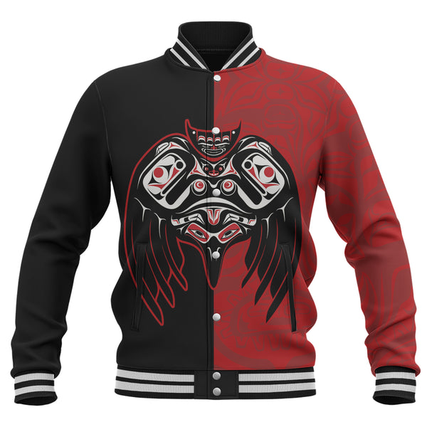 Canada Baseball Jacket Red And Black Haida Raven Guardian