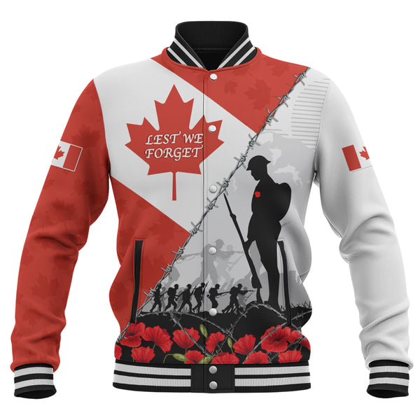 Canada Baseball Jacket Remembrance Day Poppy Flower And Barbed Wire