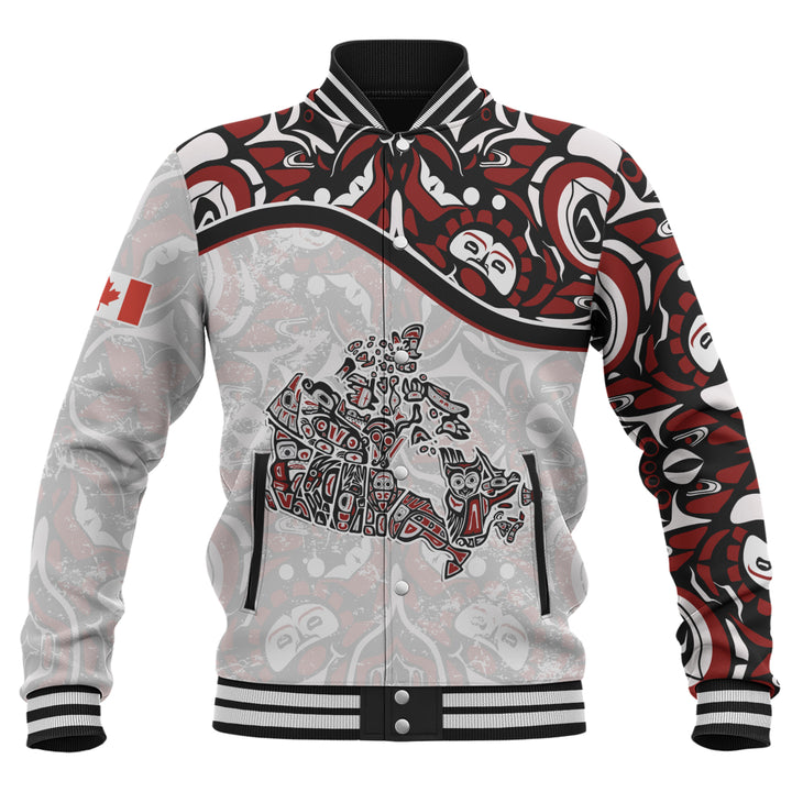 Canada Baseball Jacket The True North Totem Map Haida Edition