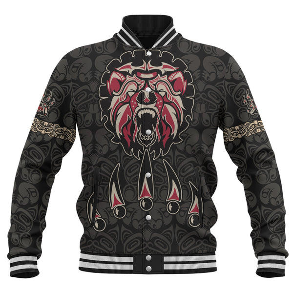 Canada Baseball Jacket Haida Tribal Roaring Bear