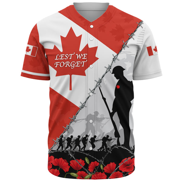 Canada Baseball Shirt Remembrance Day Poppy Flower And Barbed Wire