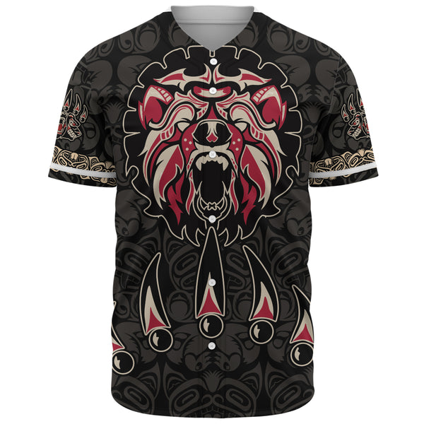 Canada Baseball Shirt Haida Tribal Roaring Bear