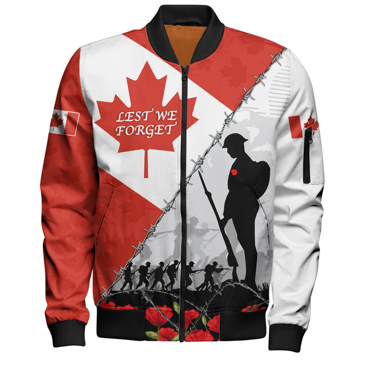 Canada Bomber Jacket Remembrance Day Poppy Flower And Barbed Wire