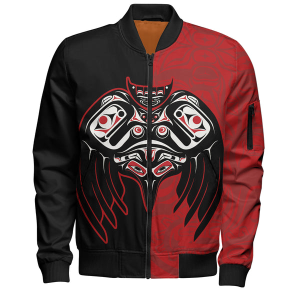 Canada Bomber Jacket Red And Black Haida Raven Guardian