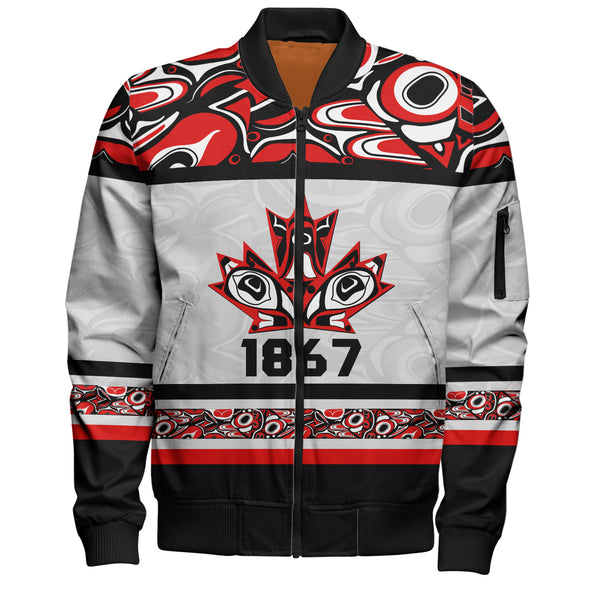 Canada Bomber Jacket Haida Indigenous Maple Legacy 1867