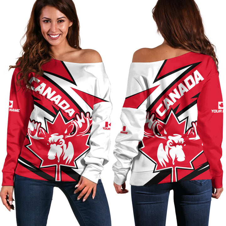 Canada Off Shoulder Sweatshirt Red Thunder The Canadian Spirit