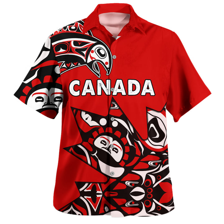 Canada Bowling Shirt Canada Maple Leafs Haida Spirit Pattern