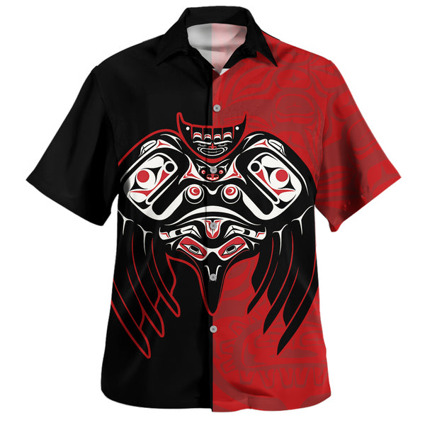 Canada Bowling Shirt Red And Black Haida Raven Guardian
