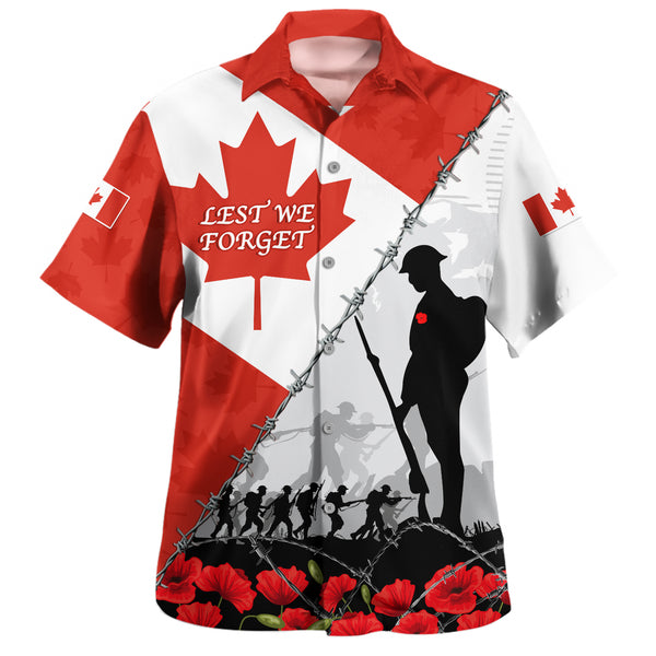 Canada Bowling Shirt Remembrance Day Poppy Flower And Barbed Wire