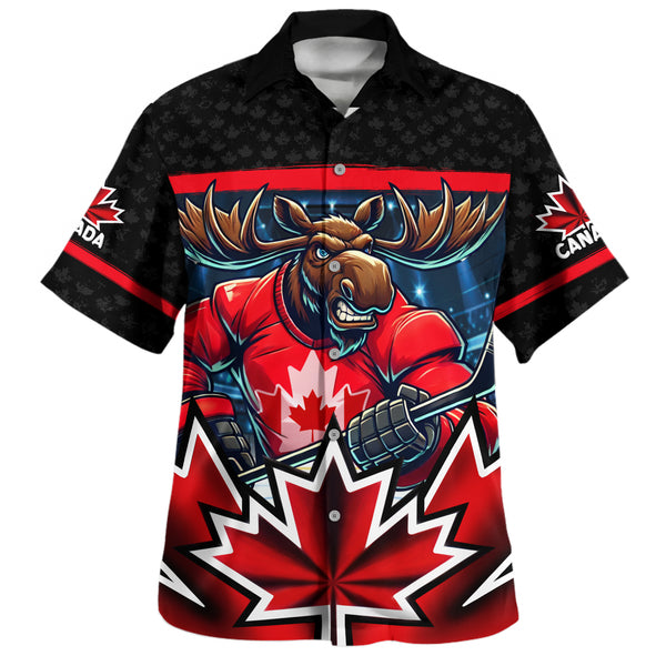 Canada Bowling Shirt Maple Moose Hockey Warrior