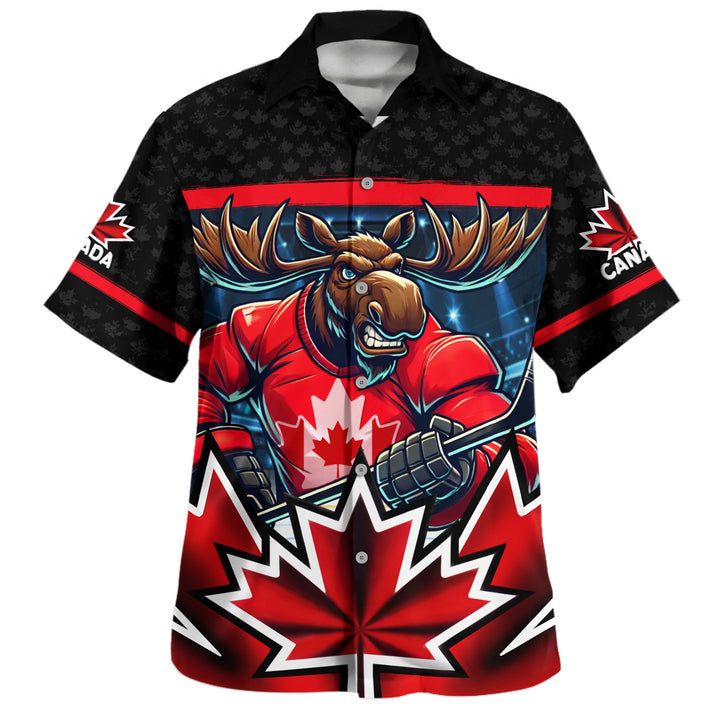 Canada Bowling Shirt Maple Moose Hockey Warrior