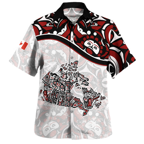 Canada Bowling Shirt The True North Totem Map Haida Edition