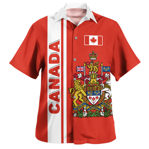 Canada Bowling Shirt Canada Coat Of Arms Simple Style