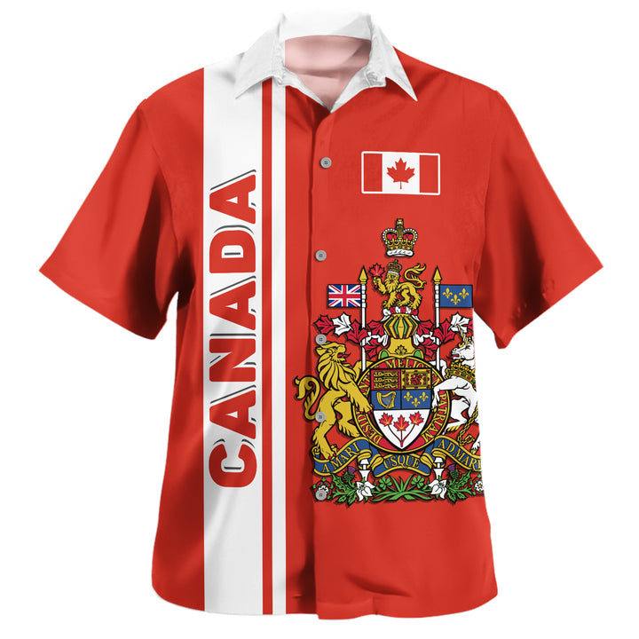 Canada Bowling Shirt Canada Coat Of Arms Simple Style