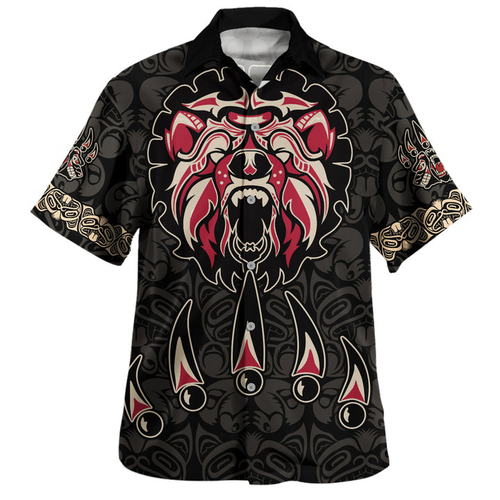 Canada Bowling Shirt Haida Tribal Roaring Bear
