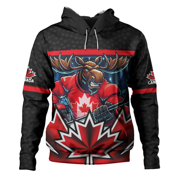 Canada Hoodie Maple Moose Hockey Warrior