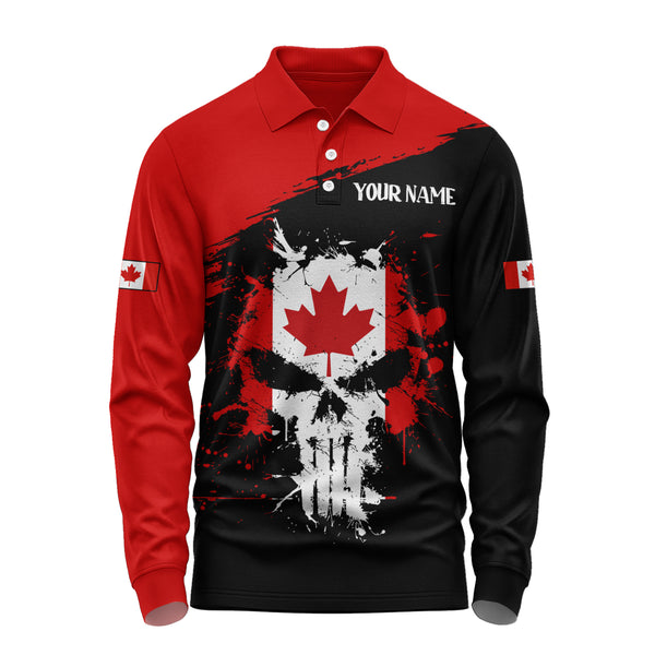 Canada Long Sleeve Polo Shirt Red Skull Patriot Canada Edition