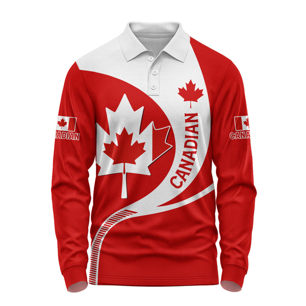 Canada Long Sleeve Polo Shirt Proud Canadian Maple