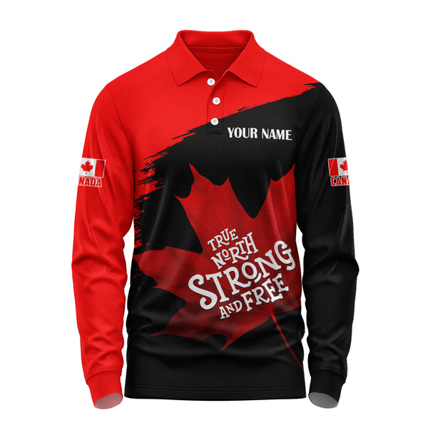 Canada Long Sleeve Polo Shirt Custom Maple Power Blackout