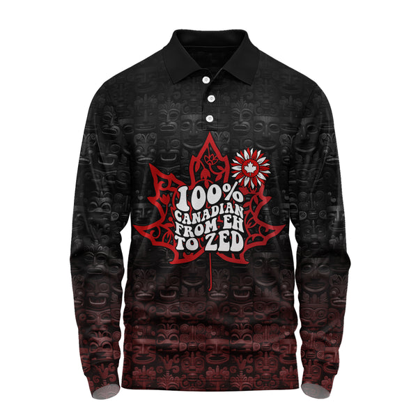 Canada Long Sleeve Polo Shirt Totem Shadows Canada���s Spirit