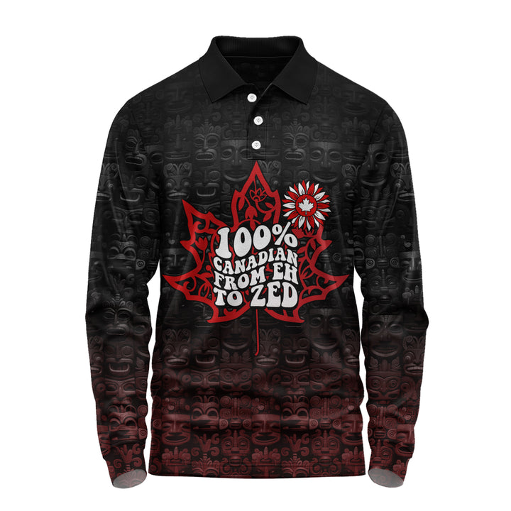 Canada Long Sleeve Polo Shirt Totem Shadows Canada���s Spirit