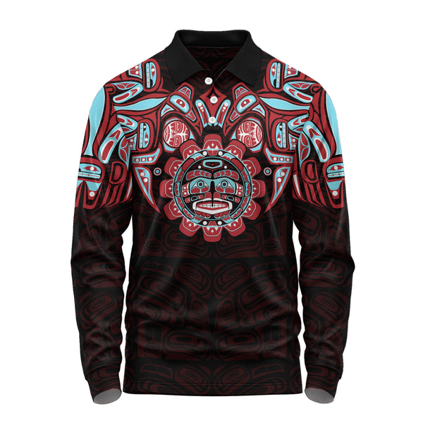 Canada Long Sleeve Polo Shirt Haida Spirit Of The Sun