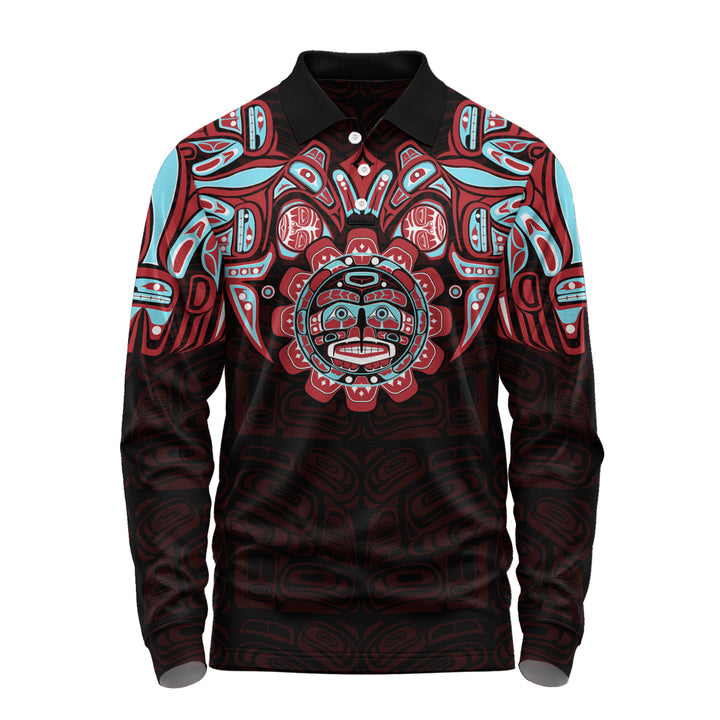 Canada Long Sleeve Polo Shirt Haida Spirit Of The Sun