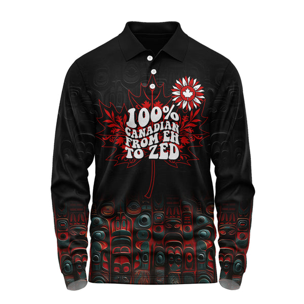 Canada Long Sleeve Polo Shirt Canadian From Eh To The Zed Haida Pattern