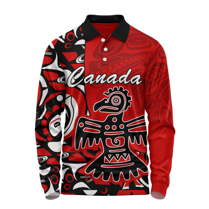 Canada Long Sleeve Polo Shirt Canada Eagle���s Might Haida Heritage