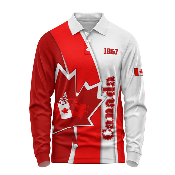 Canada Long Sleeve Polo Shirt Founding Year Spirit