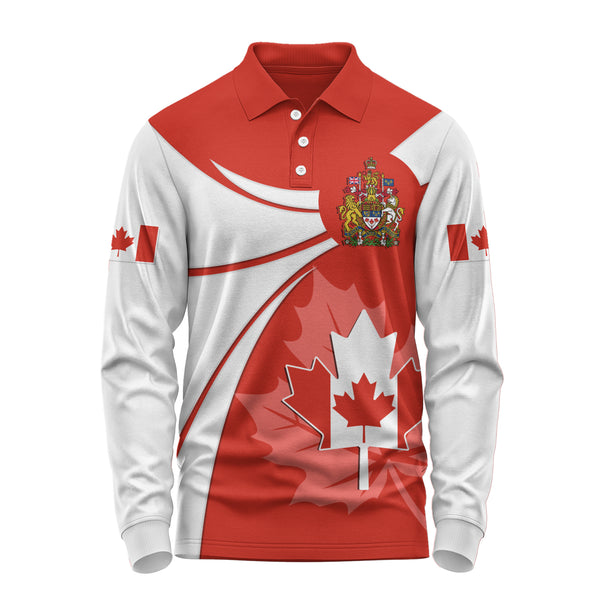 Canada Long Sleeve Polo Shirt Canada Maple Wave Design